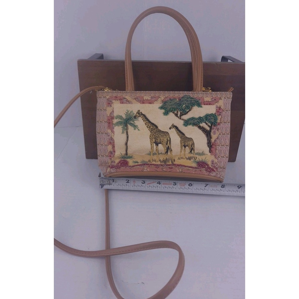 ST JOHNS BAY Beaded Giraffe Purse Art Vintage Double Strap